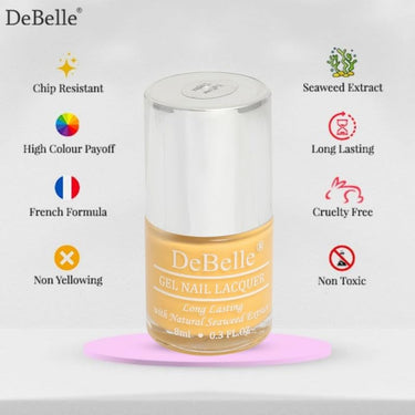 Debelle Gel Nail Polish Yellow Topaz (Mustard Yellow Nail Paint)|Non Uv - Glossy Finish |Chip Resistant | Seaweed Enriched Formula| Long Lasting|Cruelty And Toxic Free| 8Ml